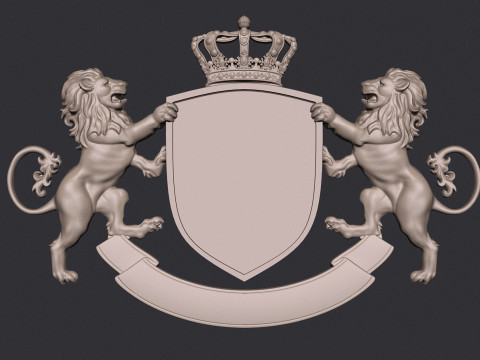 Lion Heraldic Crest Coat of Arms Shield Emblem Model Cetak 3D