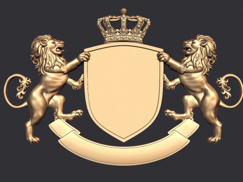 Lion Heraldic Crest Coat of Arms Shield Emblem Modelo de Impressão 3D