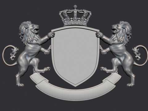 Lion Heraldic Crest Coat of Arms Shield Emblem Modelo de Impressão 3D
