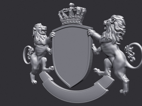 Lion Heraldic Crest Coat of Arms Shield Emblem Modelo de Impressão 3D