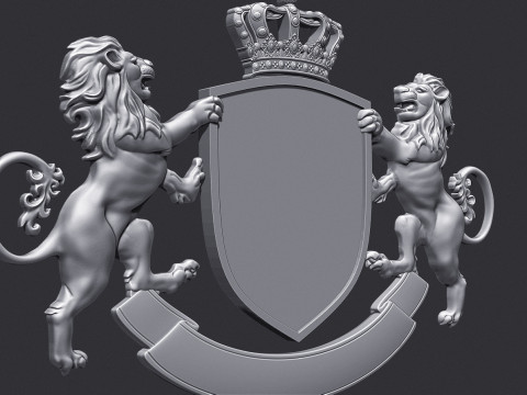 Lion Heraldic Crest Coat of Arms Shield Emblem Modelo de Impressão 3D