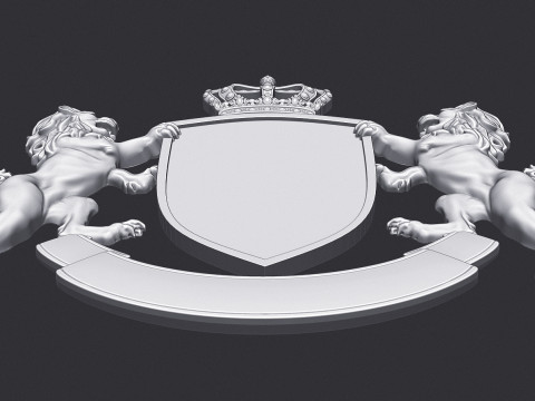 Lion Heraldic Crest Coat of Arms Shield Emblem Modelo de Impressão 3D