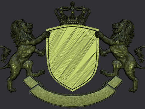 Lion Heraldic Crest Coat of Arms Shield Emblem Modelo de Impressão 3D