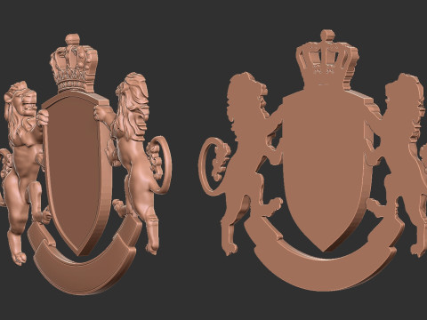 Lion Heraldic Crest Coat of Arms Shield Emblem Modelo de Impressão 3D