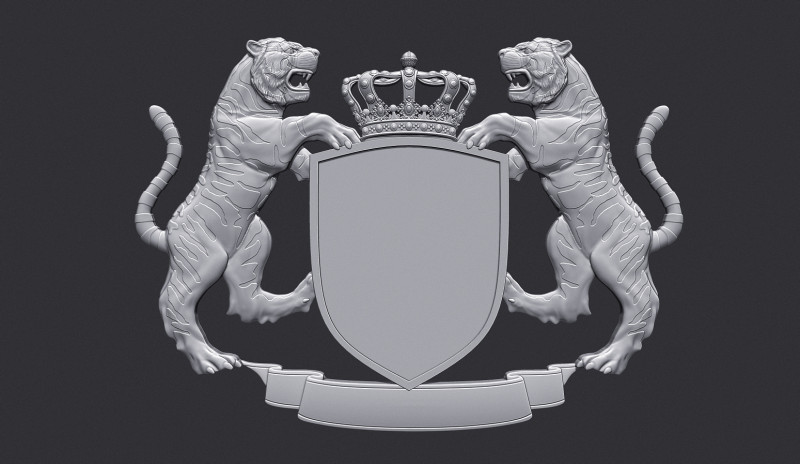 Tiger Heraldic Crest Coat of Arms Shield Emblem Model Cetak 3D .c4d .max .obj .3ds .fbx .stl .blend 