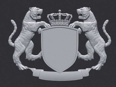 Tiger Heraldic Crest Coat of Arms Shield Emblem Model Cetak 3D