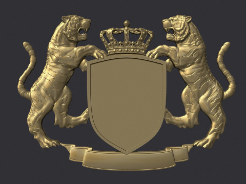 Tiger Heraldic Crest Coat of Arms Shield Emblem Model Cetak 3D