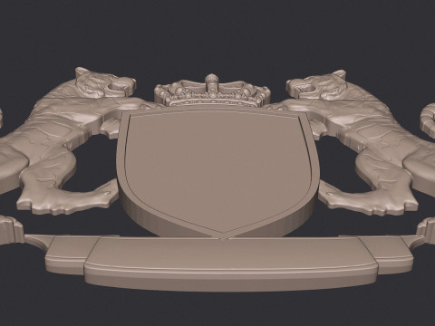 Tiger Heraldic Crest Coat of Arms Shield Emblem Model Cetak 3D