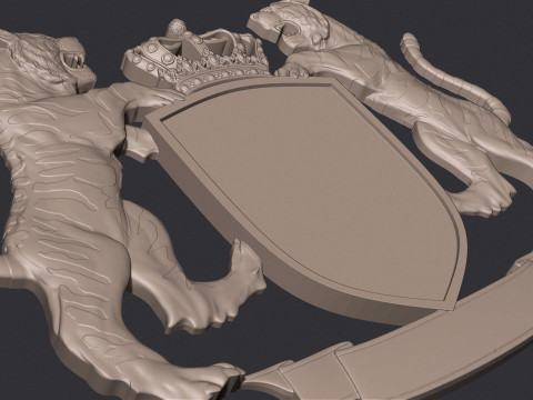 Tiger Heraldic Crest Coat of Arms Shield Emblem Model Cetak 3D