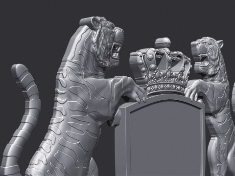 Tiger Heraldic Crest Coat of Arms Shield Emblem Model Cetak 3D