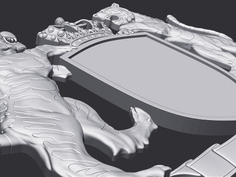 Tiger Heraldic Crest Coat of Arms Shield Emblem Model Cetak 3D