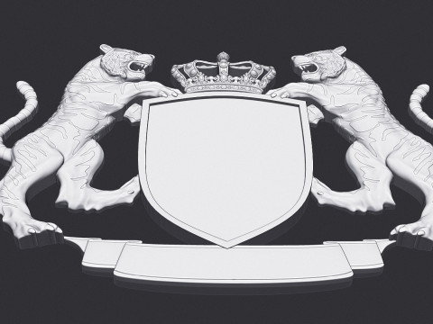 Tiger Heraldic Crest Coat of Arms Shield Emblem Model Cetak 3D