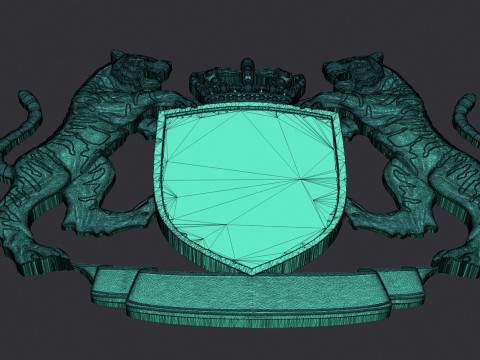 Tiger Heraldic Crest Coat of Arms Shield Emblem Model Cetak 3D