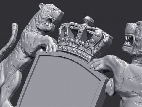 Tiger Heraldic Crest Coat of Arms Shield Emblem Model Cetak 3D
