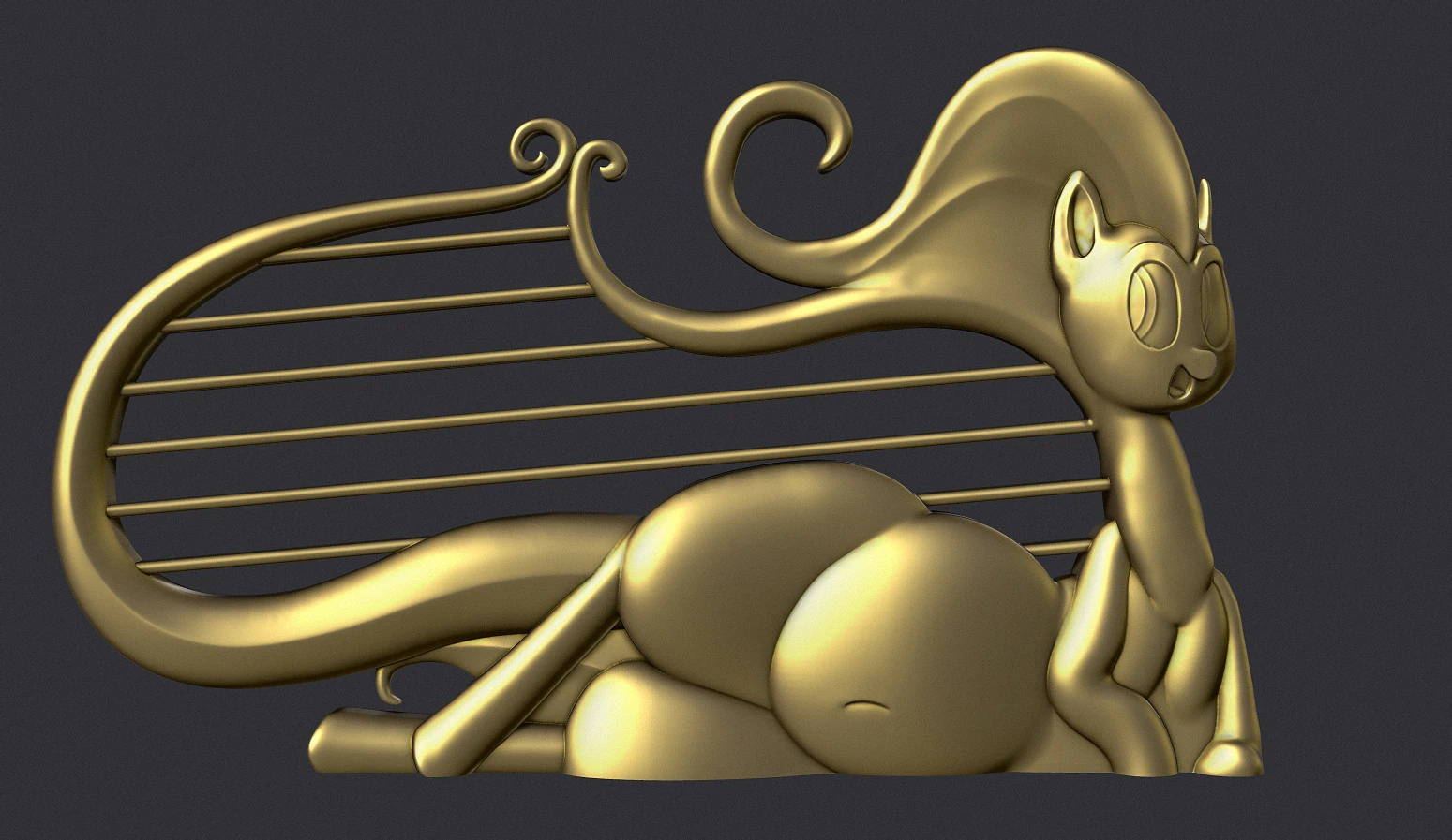 Cat Lyre Figure 3D Print Model .c4d .max .obj .3ds .fbx .stl .blend