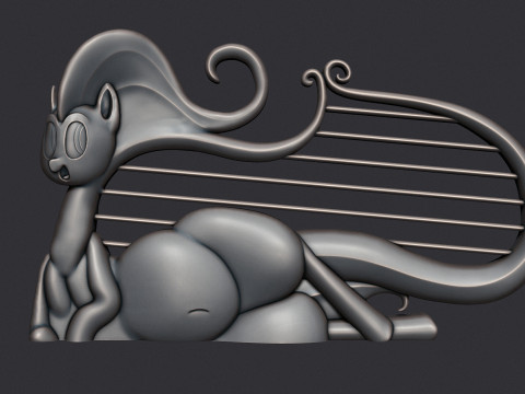 Cat Lyre Figure 3D 打印模型