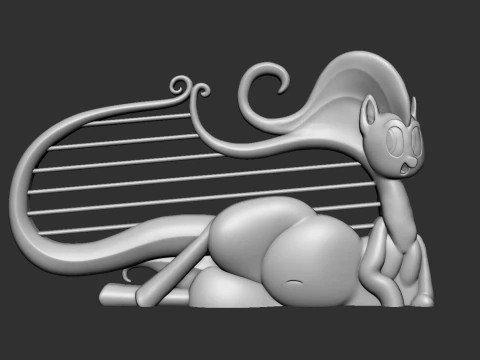 Cat Lyre Figure 3D Print Model