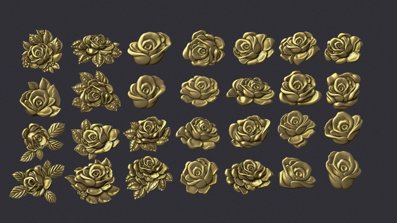 Roses relief set 3D Baskı Modeli .c4d .max .obj .3ds .fbx .stl .blend 