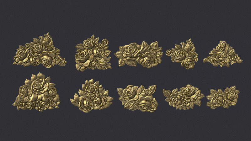 Bouquet of roses bas relief set 3D Baskı Modeli .c4d .max .obj .3ds .fbx .stl .blend