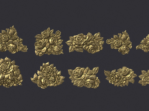 Bouquet of roses bas relief set 3D Print Model