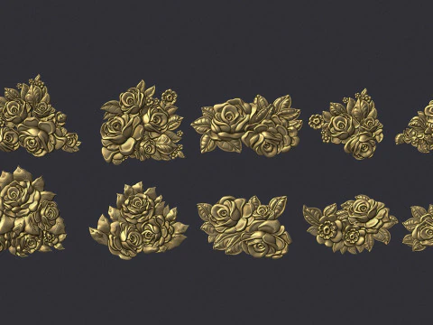 バラの花束レリーフセット 3Dプリントモデル