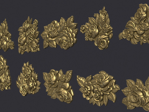 Bouquet of roses bas relief set 3D Baskı Modeli