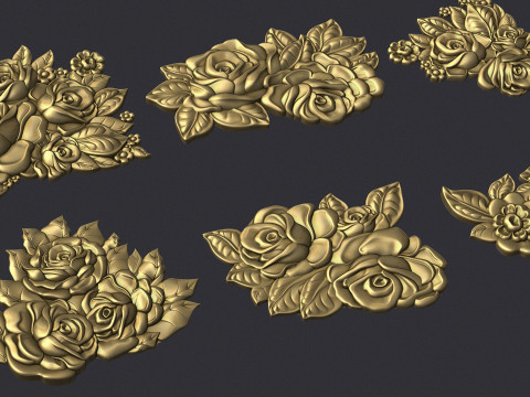 Bouquet of roses bas relief set 3D Baskı Modeli