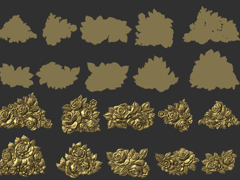 Bouquet of roses bas relief set 3D Baskı Modeli