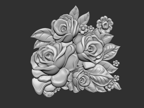 Bouquet of roses bas relief set 3D Baskı Modeli