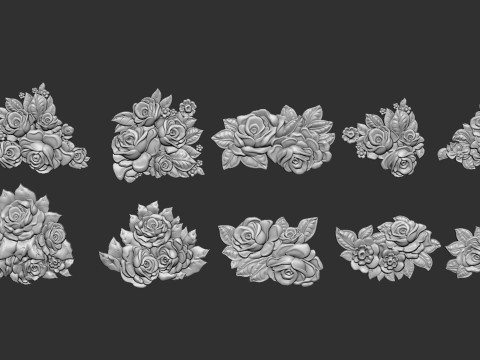 Bouquet of roses bas relief set 3D Baskı Modeli