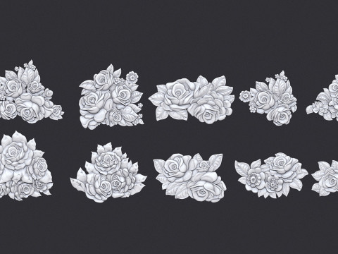 Bouquet of roses bas relief set 3D Baskı Modeli