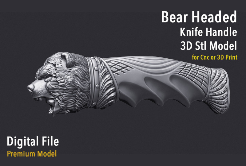 Bear Head Knife Handle 3D Druckmodell .c4d .max .obj .3ds .fbx .stl .blend 