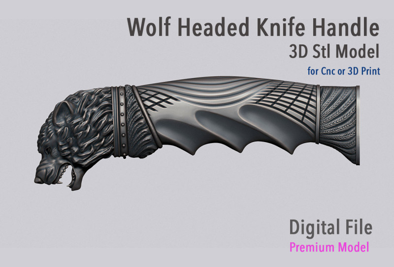 Wolf Head Knife Handle 3D Druckmodell .c4d .max .obj .3ds .fbx .stl .blend