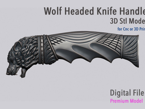 Wolf Head Knife Handle 3D Druckmodell