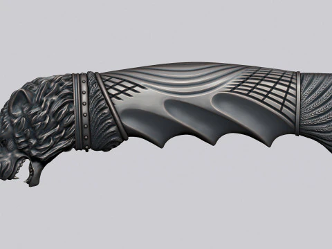 늑대 머리 칼 손잡이 3D 프린트 모델