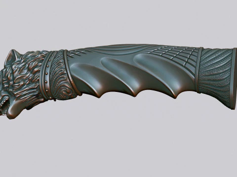 늑대 머리 칼 손잡이 3D 프린트 모델