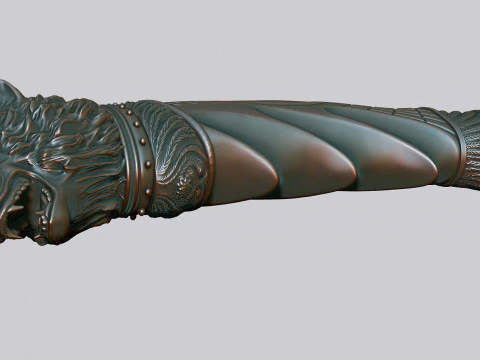 늑대 머리 칼 손잡이 3D 프린트 모델