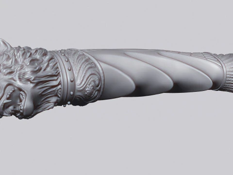 늑대 머리 칼 손잡이 3D 프린트 모델