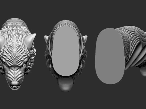 늑대 머리 칼 손잡이 3D 프린트 모델