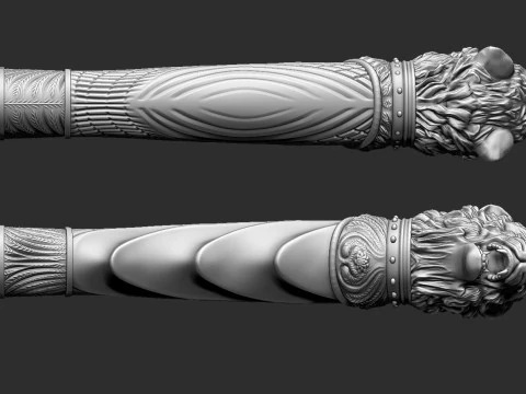 늑대 머리 칼 손잡이 3D 프린트 모델