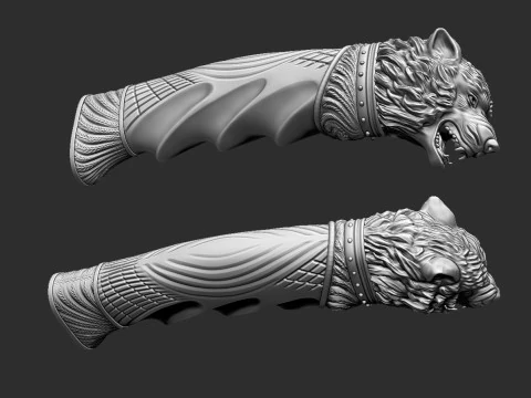 늑대 머리 칼 손잡이 3D 프린트 모델