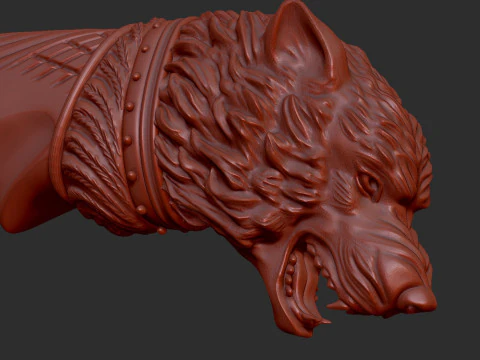 늑대 머리 칼 손잡이 3D 프린트 모델