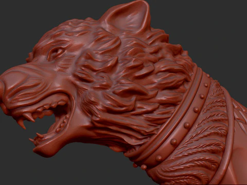 늑대 머리 칼 손잡이 3D 프린트 모델