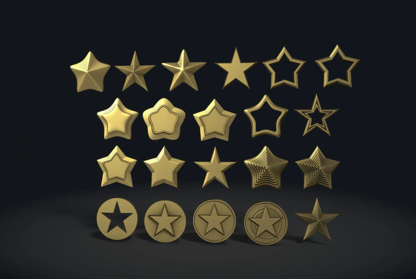 Stars Set 3D Print Model .c4d .max .obj .3ds .fbx .stl .blend 