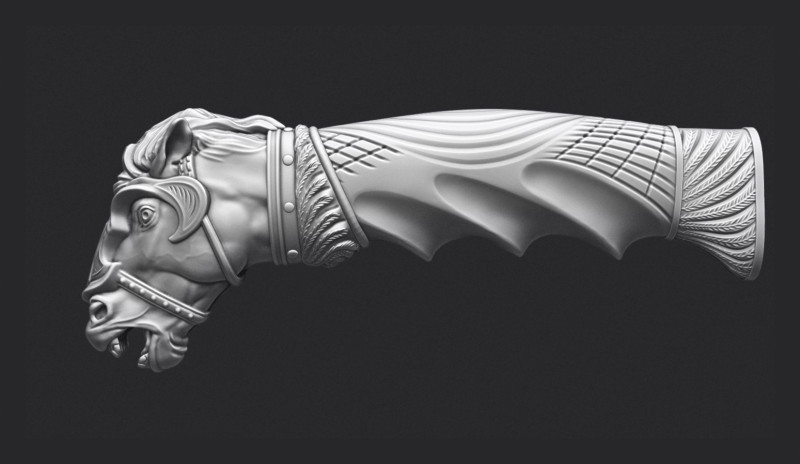 Horse Head Knife Handle 3D Druckmodell .c4d .max .obj .3ds .fbx .stl .blend 