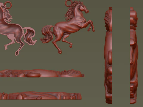 Horse Rearing Up Pendant 3D Print Model