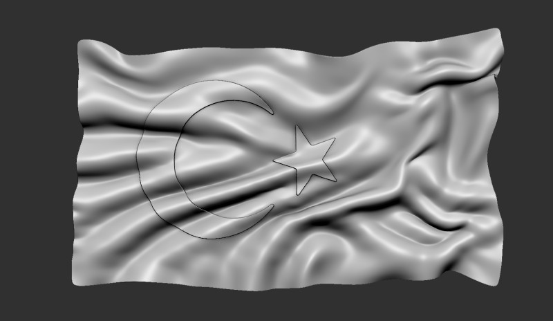 Turkish Flag Bas Relief 3D Print Model .c4d .max .obj .3ds .fbx .stl .blend 
