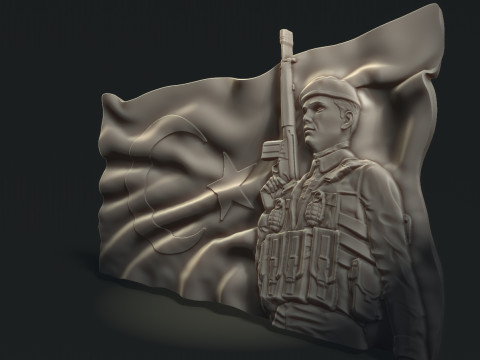Turkish Flag and Soldier Bas Relief 3D 打印模型