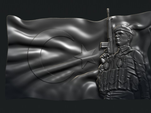 Turkish Flag and Soldier Bas Relief 3D 打印模型