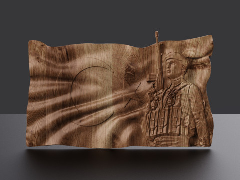 Turkish Flag and Soldier Bas Relief 3D 打印模型